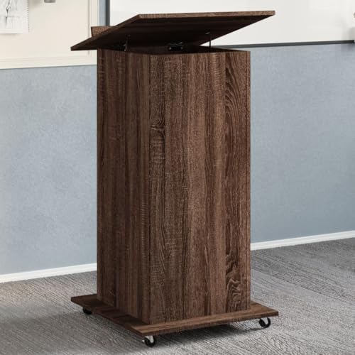 LLEZKBR Büroschreibtisch-Lektern mit Rollen & Schublade, Braun Eiche, 55 x 55 x 107 cm, Holzwerkstoff von LLEZKBR