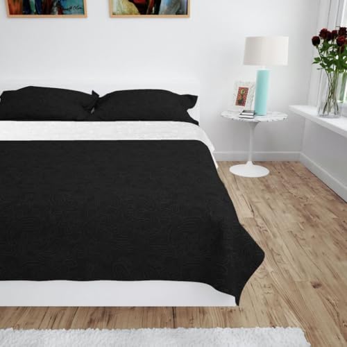 LLEZKBR Doppelseitig gesteppte Tagesdecke 170x210 cm schwarz und weiß von LLEZKBR