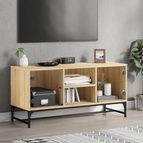LLEZKBR Entertainment Centers & TV Stands-TV Schrank mit Glastüren Sonoma Eiche 102x37x50 cm von LLEZKBR