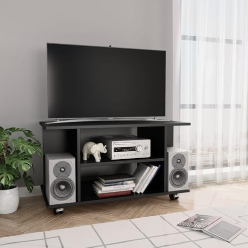LLEZKBR Entertainment Centers & TV Stands-TV Schrank mit Rollen Schwarz 80x40x45cm Holzwerkstoff von LLEZKBR