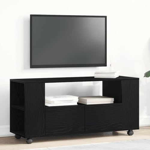 LLEZKBR Entertainment Centers & TV Stands-TV Schrank mit Rollen Schwarz Eiche 102x34.5x43cm Holzwerkstoff von LLEZKBR