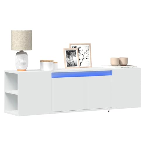 LLEZKBR Entertainment Centers & TV Stands-TV Wandschrank mit LED-Leuchten Weiß 135x31x39,5cm von LLEZKBR