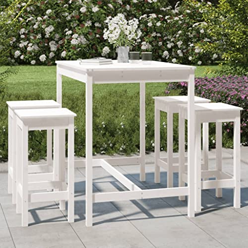 LLEZKBR Gartenmöbel-Set, 5-teilig, Weiß, Massivholz, Kiefer von LLEZKBR