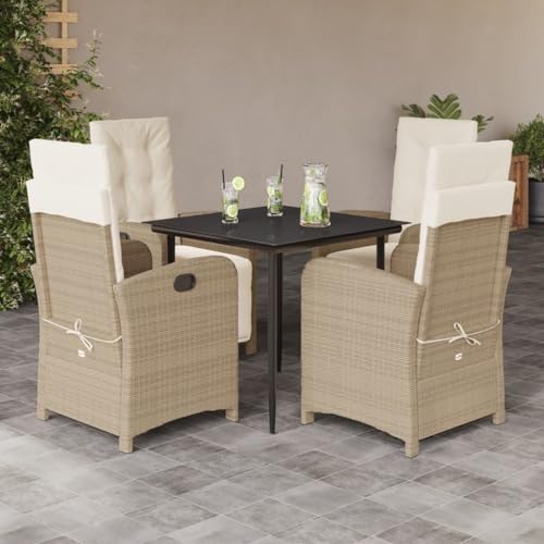 LLEZKBR Gartenmöbel-Set, 5-teilig, mit Kissen, Polyrattan, Beige von LLEZKBR
