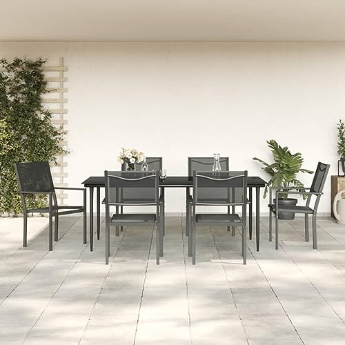LLEZKBR Gartenmöbel-Set, 7-teilig, schwarzer Stahl und Textilene von LLEZKBR