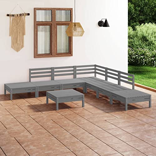 LLEZKBR Gartenmöbel-Set, 8-teilig, massives Kiefernholz, Grau von LLEZKBR