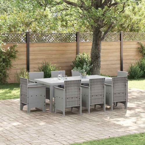 LLEZKBR Gartenmöbel-Set, Gartenmöbel-Set, 9-teilig, Hellgrau, Polt Rattan von LLEZKBR