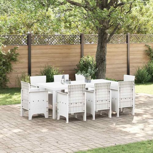 LLEZKBR Gartenmöbel-Set, Gartenmöbel-Set, 9-teilig, weißes Polt-Rattan von LLEZKBR