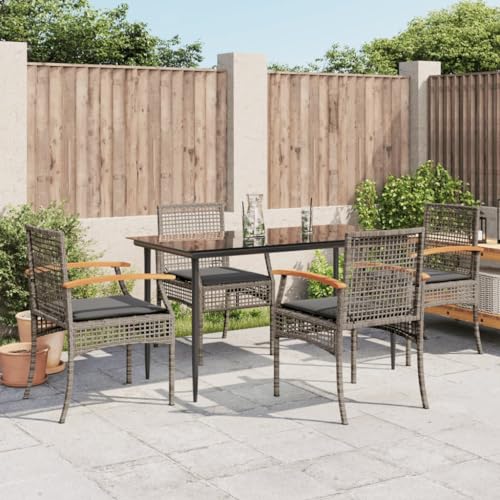 LLEZKBR Gartenmöbel-Set für den Außenbereich, 5-teilig, mit Kissen, Polyrattan, Grau von LLEZKBR