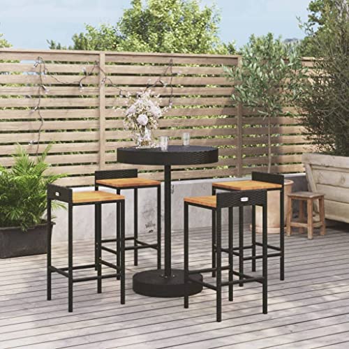 LLEZKBR Gartenmöbel-Set für den Außenbereich, 5-teilig, schwarzes Polyrattan und Akazienholz von LLEZKBR