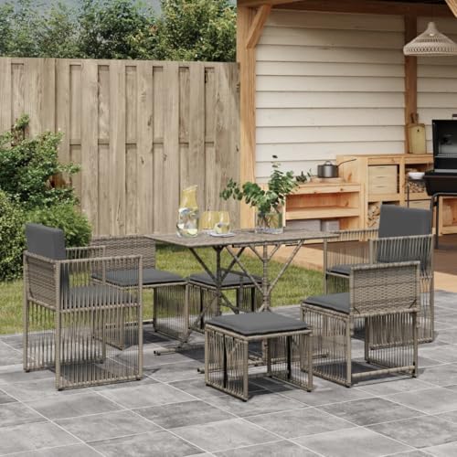 LLEZKBR Gartenmöbel-Set für den Außenbereich, 7-teilig, mit Kissen, Polyrattan, Grau LLEZKBR Gartenmöbel-Set für den Außenbereich, 7-teilig, mit Kissen, Polyrattan, Grau von LLEZKBR