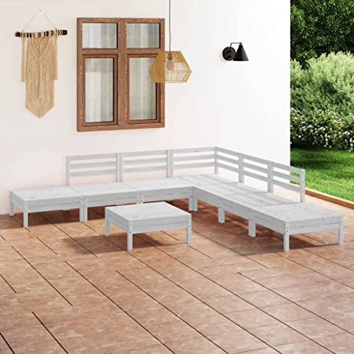 LLEZKBR Gartenmöbel-Set für den Außenbereich, 8-teilig, massives Kiefernholz, Weiß von LLEZKBR