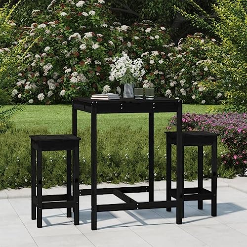 LLEZKBR Gartenmöbel-Sets für den Außenbereich, 3-teilig, schwarz, Massivholz, Kiefer von LLEZKBR