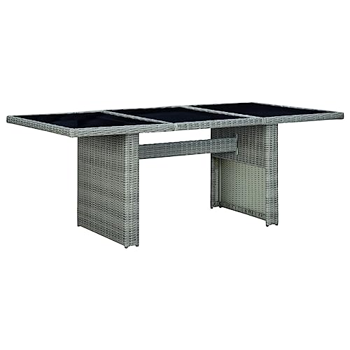 LLEZKBR Gartentisch für den Außenbereich, Polyrattan und gehärtetes Glas, Hellgrau von LLEZKBR