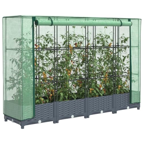 LLEZKBR Haus & Garten, Rasen & Garten, Gartenarbeit, Töpfe & Pflanzgefäße, Hochbeet mit Gewächshausabdeckung, Rattan-Optik, 160 x 40 x 123 cm von LLEZKBR