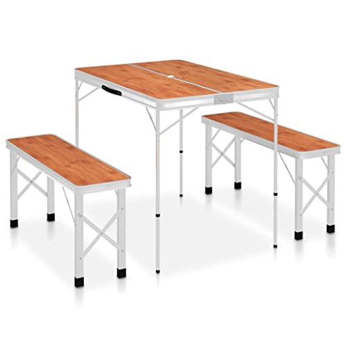 LLEZKBR Klapptisch Campingtisch mit 2 Bänken Aluminium braun LLEZKBR Klapptisch Campingtisch mit 2 Bänken Aluminium braun von LLEZKBR