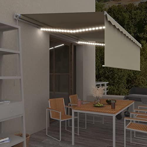 LLEZKBR Manuell einziehbare Markise mit Rollo und LED, 5 x 3 m, cremefarben von LLEZKBR