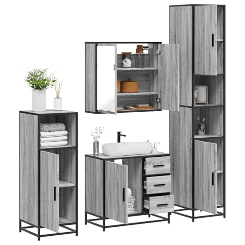 LLEZKBR Möbel-Sets, Badezimmermöbel-Set, 4-teilig, Grau, Sonoma, Holzwerkstoff LLEZKBR Möbel-Sets, Badezimmermöbel-Set, 4-teilig, Grau, Sonoma, Holzwerkstoff von LLEZKBR