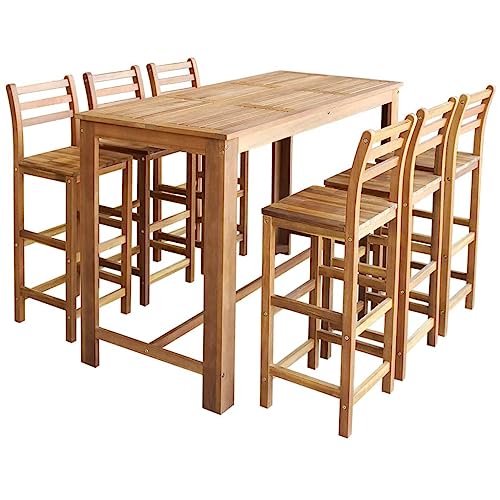 LLEZKBR Möbelsets, Küchen- und Esszimmermöbel-Set, Bartisch und Stuhl-Set, 7-teilig, massives Akazienholz von LLEZKBR