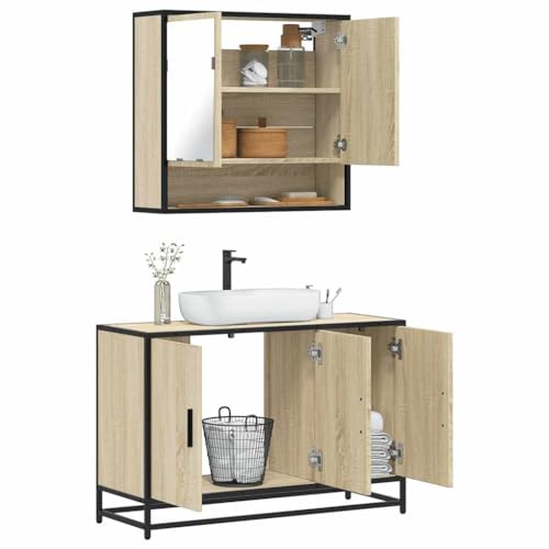 LLEZKBR Möbelsets-Badmöbel-Sets-2-teiliges Badmöbel-Set Sonoma Eiche Holzwerkstoff von LLEZKBR