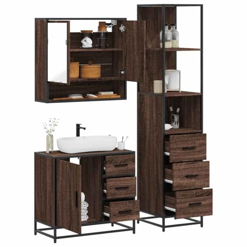 LLEZKBR Möbelsets-Badmöbel-Sets-3-teiliges Badezimmermöbel-Set Braun Eiche Holzwerkstoff LLEZKBR Möbelsets-Badmöbel-Sets-3-teiliges Badezimmermöbel-Set Braun Eiche Holzwerkstoff von LLEZKBR