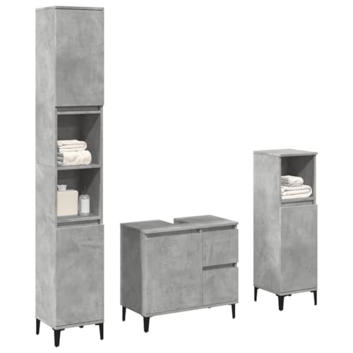 LLEZKBR Möbelsets-Badmöbel-Sets-3-teiliges Badmöbel-Set Beton Grau Holzwerkstoff von LLEZKBR