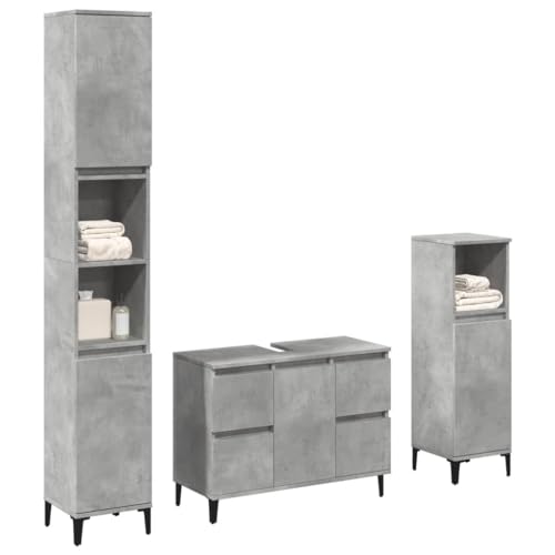 LLEZKBR Möbelsets-Badmöbel-Sets-3-teiliges Badmöbel-Set Beton Grau Holzwerkstoff von LLEZKBR