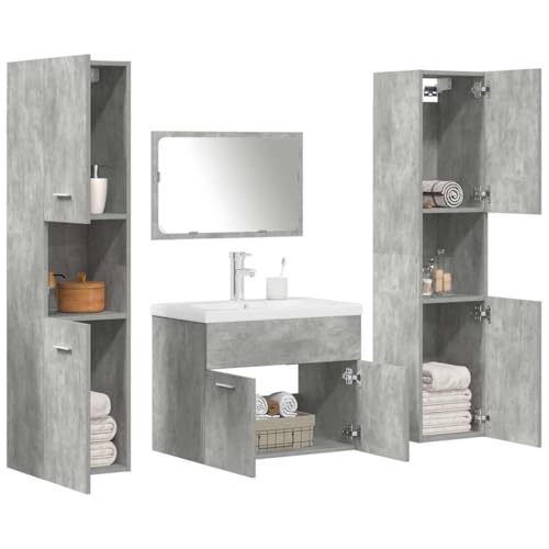 LLEZKBR Möbelsets-Badmöbel-Sets-5-teilig Badmöbel-Set Beton Grau Holzwerkstoff von LLEZKBR