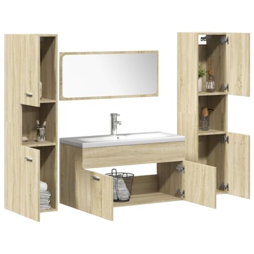 LLEZKBR Möbelsets-Badmöbel-Sets-5-teiliges Badmöbel-Set Sonoma Eiche Holzwerkstoff von LLEZKBR