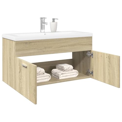 LLEZKBR Möbelsets Badmöbel Sets Badezimmer Waschbeckenunterschrank mit Einbaubecken Sonoma Eiche von LLEZKBR