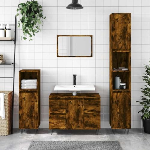 LLEZKBR Möbelsets Badmöbel Sets Badezimmerschrank Räuchereiche 80x33x60cm Holzwerkstoff von LLEZKBR