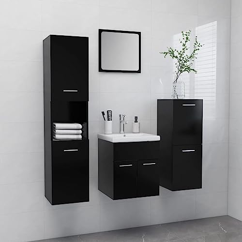 LLEZKBR Möbelsets-Badmöbel-Sets-Badmöbel-Set Schwarz Holzwerkstoff von LLEZKBR