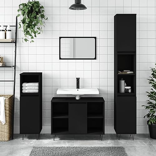 LLEZKBR Möbelsets Badmöbel Sets Badschrank Schwarz 30x30x100cm Holzwerkstoff von LLEZKBR