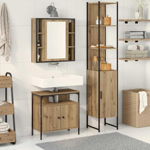 LLEZKBR Möbelsets Badmöbel Sets Badschrank Set 3-tlg Artisan Eiche 33 x 33 x 185,5 cm von LLEZKBR