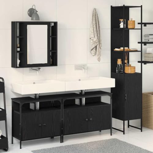 LLEZKBR Möbelsets Badmöbel Sets Badschrank Set 4-tlg Schwarz Eiche 33 x 33 x 185,5 cm von LLEZKBR