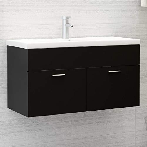 LLEZKBR Möbelsets-Badmöbel-Sets-Waschbeckenunterschrank mit eingebautem Waschbecken, schwarzes Holzwerkstoff von LLEZKBR