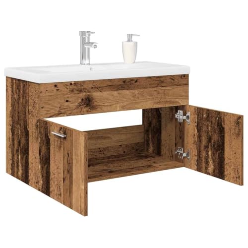 LLEZKBR Möbelsets-Badmöbel-SetsWaschbeckenunterschrank mit eingebautem Waschbecken und Wasserhahn, Altholz von LLEZKBR