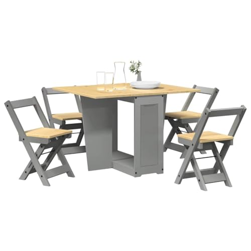 LLEZKBR Möbelsets-Küchen- und Esszimmermöbel-Sets, 5-teilig, Schmetterlings-Essgruppe, Corona, faltbar, graues Kiefernholz von LLEZKBR
