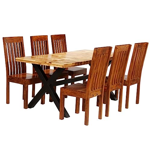 LLEZKBR Möbelsets-Küchen- & Esszimmermöbel-Sets, Esstisch-Set, 7-teilig, Akazien- und Mangoholz massiv von LLEZKBR