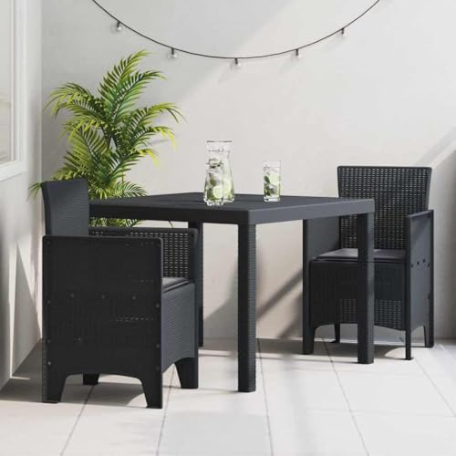 LLEZKBR Outdoor-Möbel-Gartenmöbel-Sets, 3-teilig, anthrazit, Polt Rattan von LLEZKBR