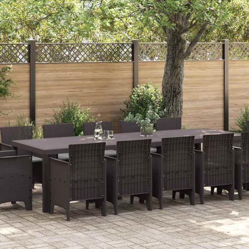 LLEZKBR Outdoor-Möbel-Gartenmöbel-Sets, Garten-Essgruppe mit Kissen, 13-teilig, Braun und Hellgrau von LLEZKBR