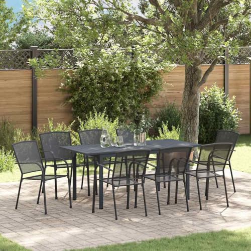 LLEZKBR Outdoor-Möbel-Gartenmöbel-Sets-Garten-Essgruppe, 9-teilig, Anthrazit-Stahl von LLEZKBR