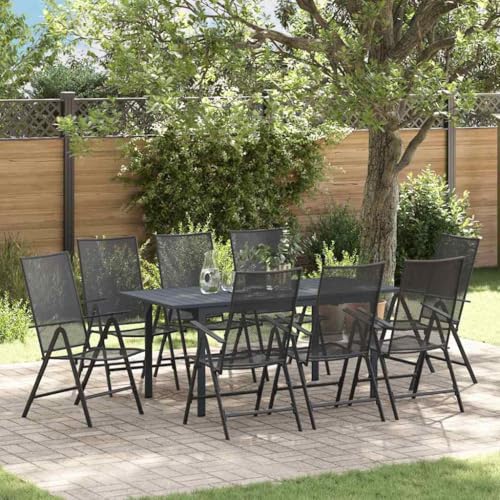 LLEZKBR Outdoor-Möbel-Gartenmöbel-Sets-Garten-Essgruppe, 9-teilig, Anthrazit-Stahl von LLEZKBR
