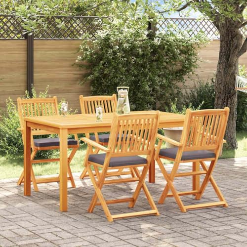 LLEZKBR Outdoor-Möbel-Outdoor-Sitz-Klappstuhl, 4 Stück, grau, 49 x 57,5 x 92 cm, massives Akazienholz von LLEZKBR