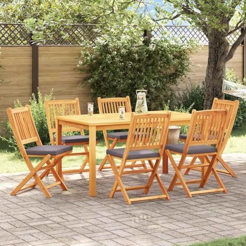 LLEZKBR Outdoor-Möbel-Outdoor-Sitz-Klappstuhl, 6 Stück, grau, 49 x 57,5 x 92 cm, massives Akazienholz von LLEZKBR