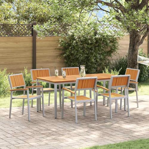 LLEZKBR Outdoor-Möbel-Outdoor-Tische-Garten-Essgruppe, 7-teilig, Grau und Braun, 180 x 90 x 75 cm von LLEZKBR