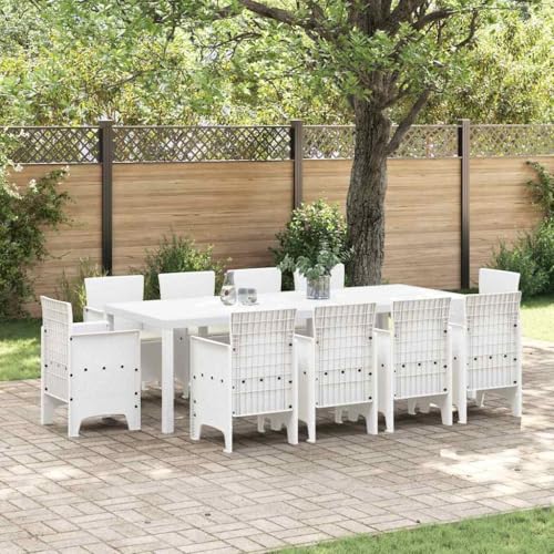 LLEZKBR Outdoor-Möbel-Set, Gartenmöbel-Set, 11-teilig, weißes Polt-Rattan von LLEZKBR