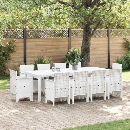 LLEZKBR Outdoor-Möbel-Set, Gartenmöbel-Set, 11-teilig, weißes Polt-Rattan von LLEZKBR
