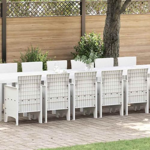 LLEZKBR Outdoor-Möbel-Set, Gartenmöbel-Set, 17-teilig, weißes Polt-Rattan von LLEZKBR