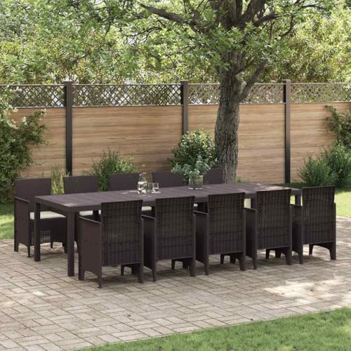 LLEZKBR Outdoor-Möbel-Set, Gartenmöbel-Set, mit Kissen, 11-teilig, braun und cremefarben, Rattan von LLEZKBR